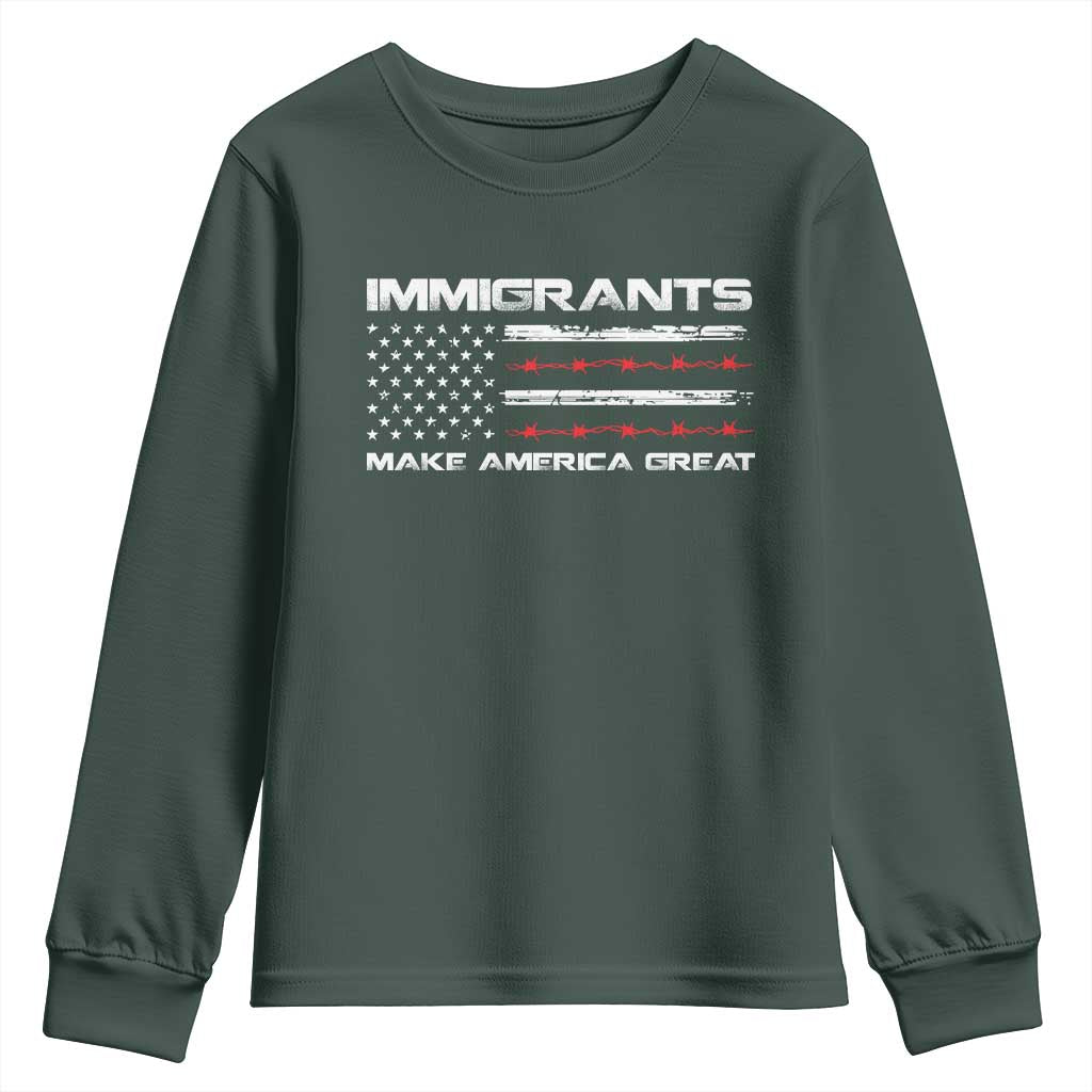 Immigrants Make America Great Youth Sweatshirt American Flag TS10 Dark Forest Green Print Your Wear