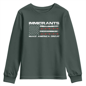Immigrants Make America Great Youth Sweatshirt American Flag TS10 Dark Forest Green Print Your Wear