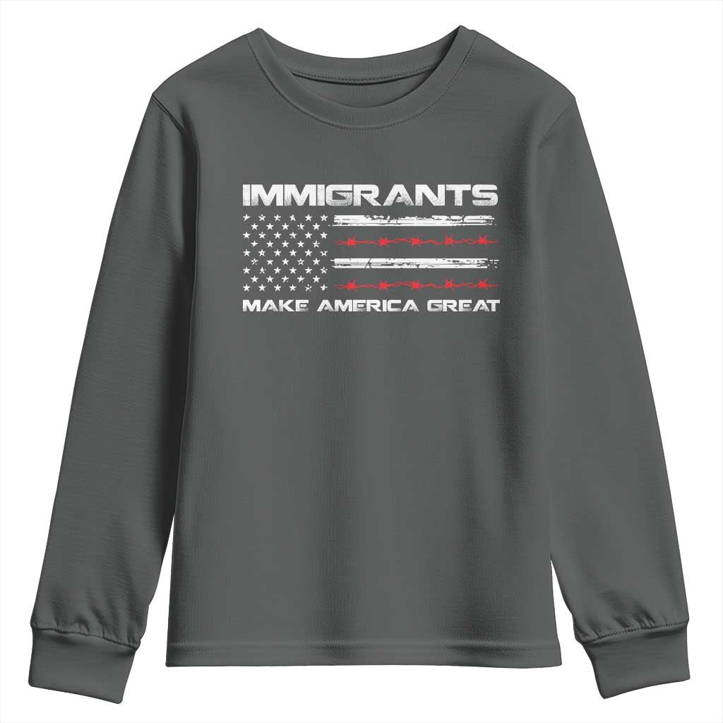 Immigrants Make America Great Youth Sweatshirt American Flag TS10 Dark Heather Print Your Wear