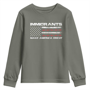 Immigrants Make America Great Youth Sweatshirt American Flag TS10 Military Green Print Your Wear