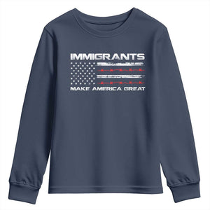 Immigrants Make America Great Youth Sweatshirt American Flag TS10 Navy Print Your Wear