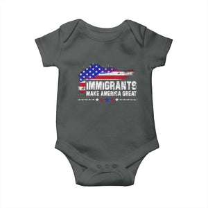Immigrants Make America Great Baby Onesie American Flag Pro Immigration TS10 Dark Heather Print Your Wear
