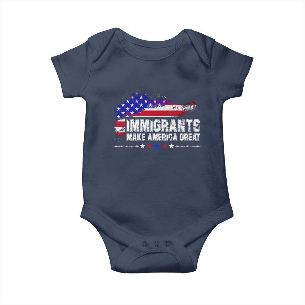 Immigrants Make America Great Baby Onesie American Flag Pro Immigration TS10 Navy Print Your Wear