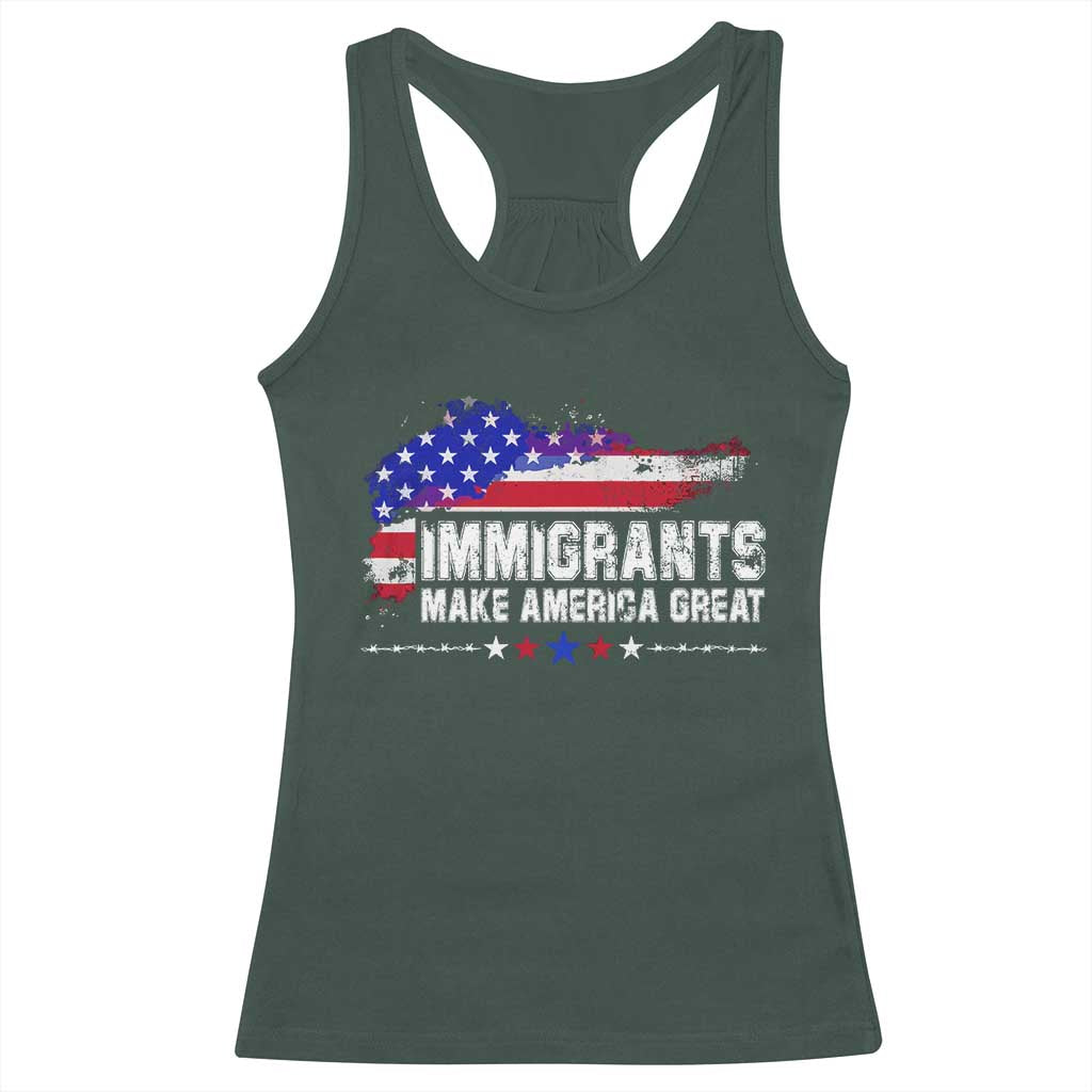 Immigrants Make America Great Racerback Tank Top American Flag Pro Immigration TS10 Dark Forest Green Print Your Wear