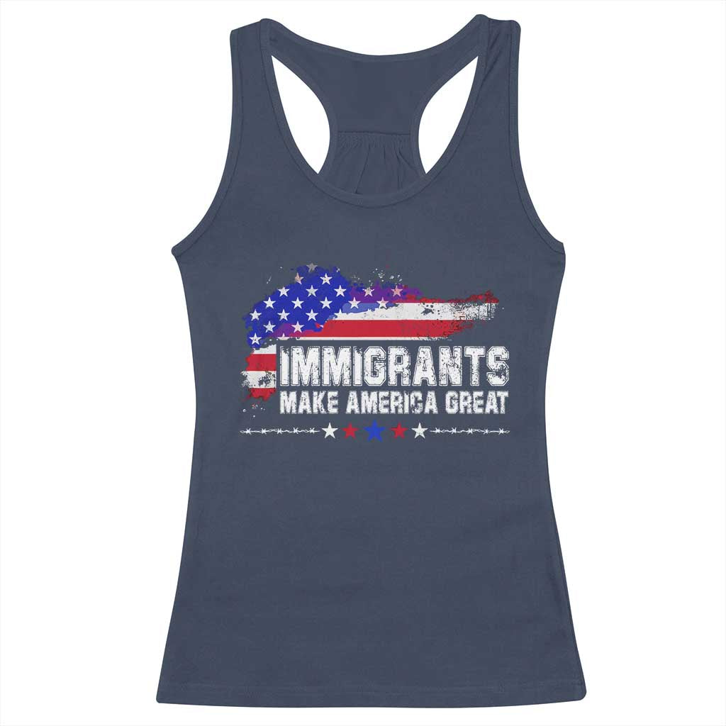 Immigrants Make America Great Racerback Tank Top American Flag Pro Immigration TS10 Navy Print Your Wear