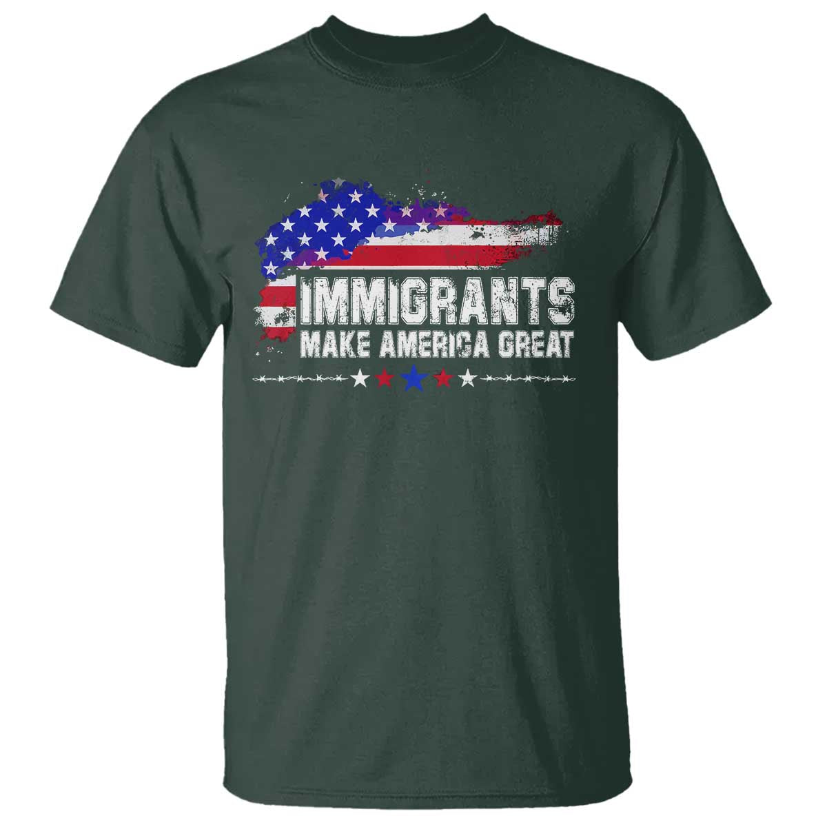 Immigrants Make America Great T Shirt American Flag Pro Immigration TS10 Dark Forest Green Print Your Wear
