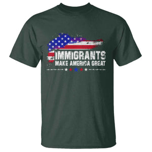 Immigrants Make America Great T Shirt American Flag Pro Immigration TS10 Dark Forest Green Print Your Wear