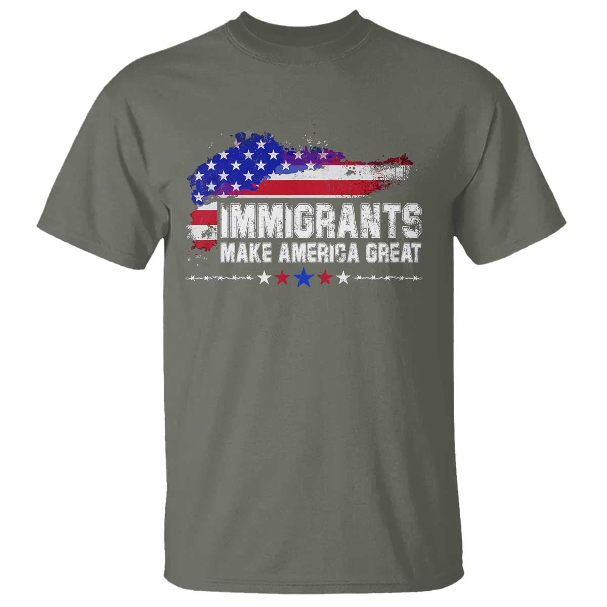 Immigrants Make America Great T Shirt American Flag Pro Immigration TS10 Military Green Print Your Wear