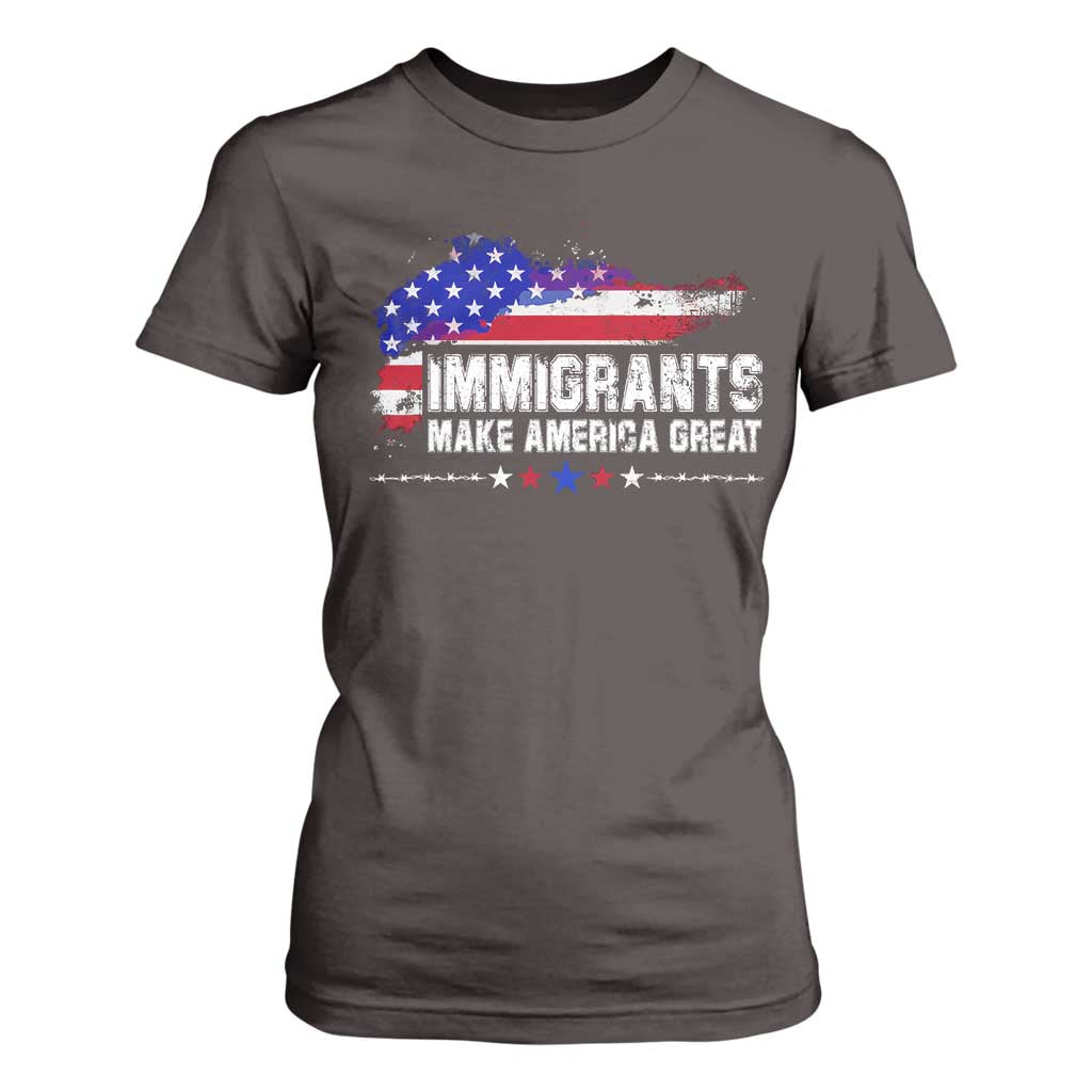 Immigrants Make America Great T Shirt For Women American Flag Pro Immigration TS10 Dark Chocolate Print Your Wear