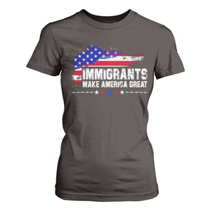 Immigrants Make America Great T Shirt For Women American Flag Pro Immigration TS10 Dark Chocolate Print Your Wear