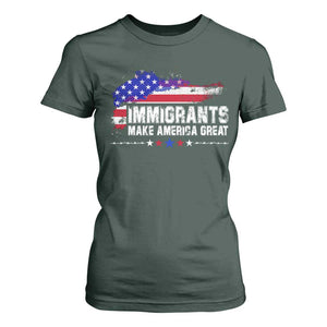 Immigrants Make America Great T Shirt For Women American Flag Pro Immigration TS10 Dark Forest Green Print Your Wear