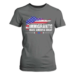 Immigrants Make America Great T Shirt For Women American Flag Pro Immigration TS10 Dark Heather Print Your Wear
