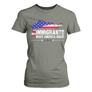 Immigrants Make America Great T Shirt For Women American Flag Pro Immigration TS10 Military Green Print Your Wear