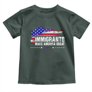 Immigrants Make America Great Toddler T Shirt American Flag Pro Immigration TS10 Dark Forest Green Print Your Wear