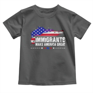 Immigrants Make America Great Toddler T Shirt American Flag Pro Immigration TS10 Dark Heather Print Your Wear