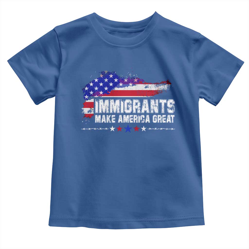 Immigrants Make America Great Toddler T Shirt American Flag Pro Immigration TS10 Royal Blue Print Your Wear