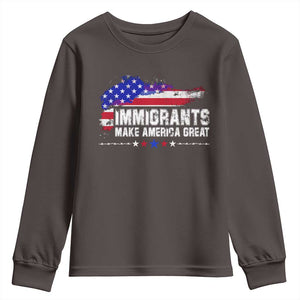 Immigrants Make America Great Youth Sweatshirt American Flag Pro Immigration TS10 Dark Chocolate Print Your Wear