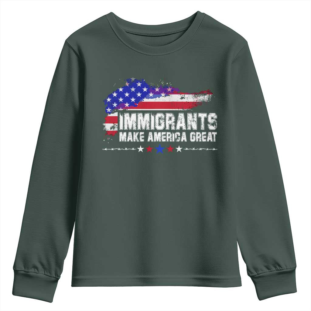 Immigrants Make America Great Youth Sweatshirt American Flag Pro Immigration TS10 Dark Forest Green Print Your Wear