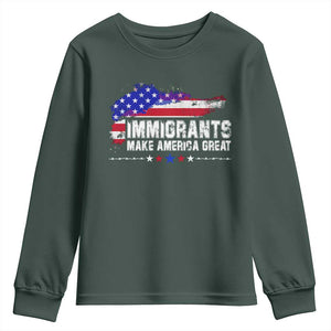 Immigrants Make America Great Youth Sweatshirt American Flag Pro Immigration TS10 Dark Forest Green Print Your Wear