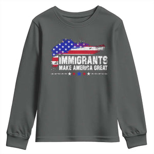 Immigrants Make America Great Youth Sweatshirt American Flag Pro Immigration TS10 Dark Heather Print Your Wear