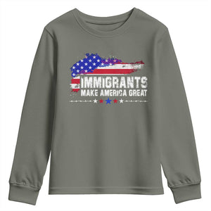 Immigrants Make America Great Youth Sweatshirt American Flag Pro Immigration TS10 Military Green Print Your Wear
