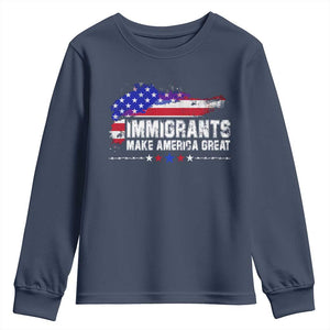 Immigrants Make America Great Youth Sweatshirt American Flag Pro Immigration TS10 Navy Print Your Wear