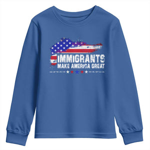 Immigrants Make America Great Youth Sweatshirt American Flag Pro Immigration TS10 Royal Blue Print Your Wear