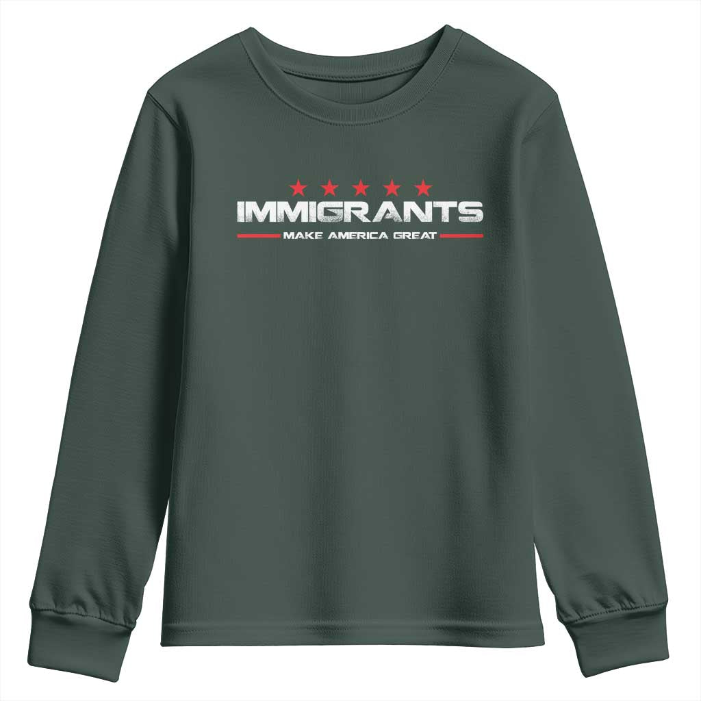 Immigrants Make America Great Youth Sweatshirt Pro Immigrant Resist Racist TS10 Dark Forest Green Print Your Wear