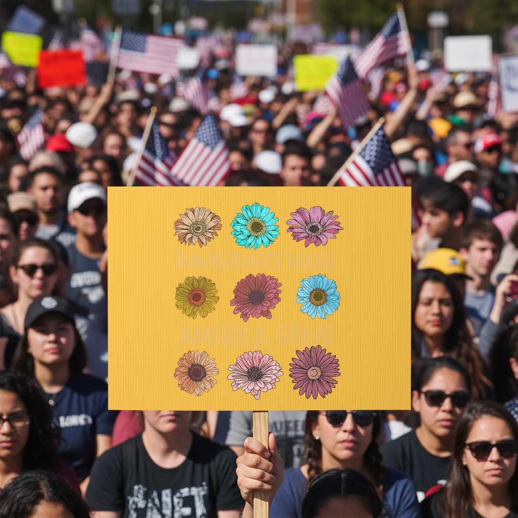 Immigrants Make America Great Protest Sign Political Progressive Pro Immigration Wildflower Gift TS10 Horizontal 18" × 24" Yellow Print Your Wear