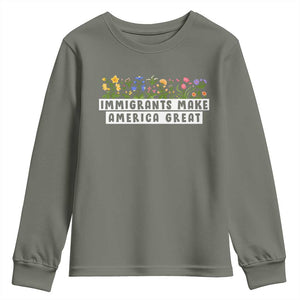 Immigrants Make America Great Youth Sweatshirt Pro Immigration TS10 Military Green Print Your Wear