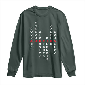 Equal Rights Long Sleeve Shirt Courage Freedom Diversity Rights Kindness Justice Equality TS10 Dark Forest Green Print Your Wear