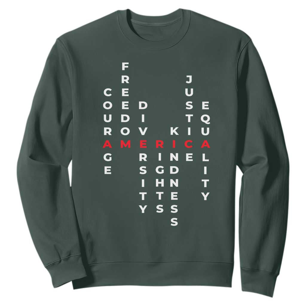 Equal Rights Sweatshirt Courage Freedom Diversity Rights Kindness Justice Equality TS10 Dark Forest Green Print Your Wear
