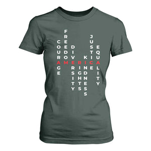 Equal Rights T Shirt For Women Courage Freedom Diversity Rights Kindness Justice Equality TS10 Dark Forest Green Print Your Wear