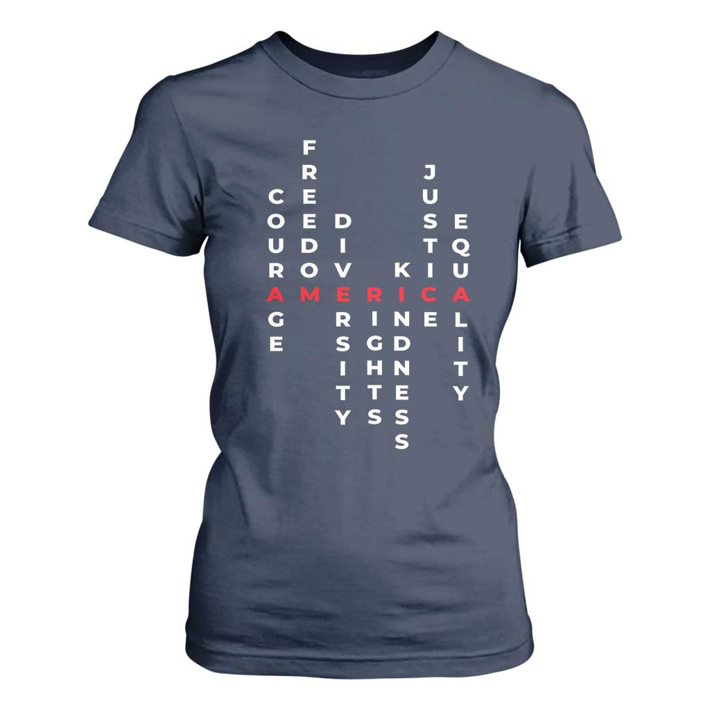 Equal Rights T Shirt For Women Courage Freedom Diversity Rights Kindness Justice Equality TS10 Navy Print Your Wear