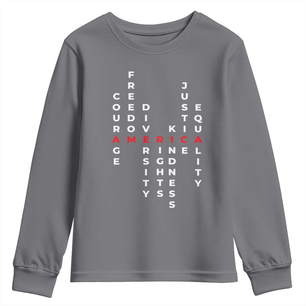 Equal Rights Youth Sweatshirt Courage Freedom Diversity Rights Kindness Justice Equality TS10 Charcoal Print Your Wear