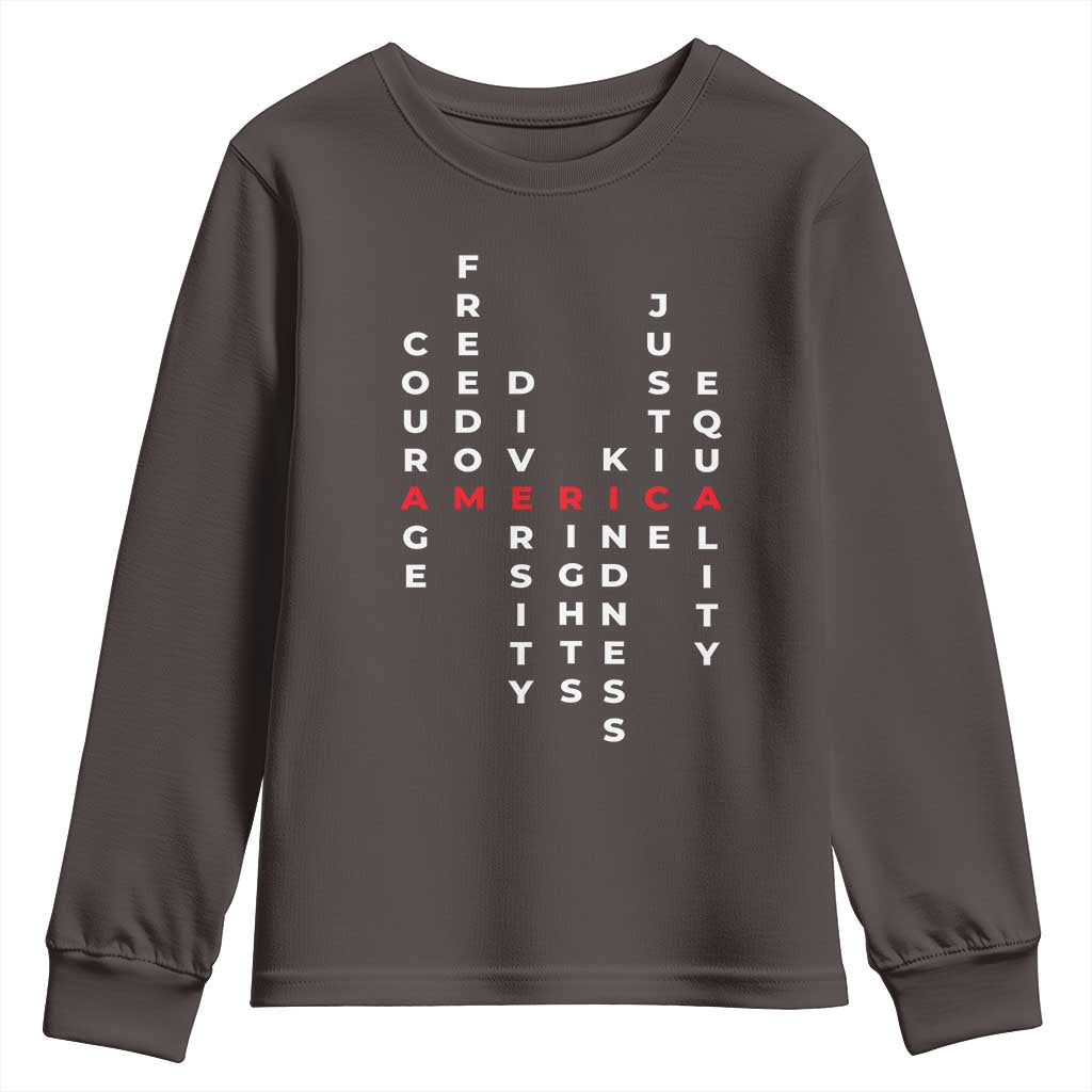 Equal Rights Youth Sweatshirt Courage Freedom Diversity Rights Kindness Justice Equality TS10 Dark Chocolate Print Your Wear