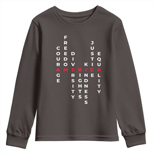 Equal Rights Youth Sweatshirt Courage Freedom Diversity Rights Kindness Justice Equality TS10 Dark Chocolate Print Your Wear