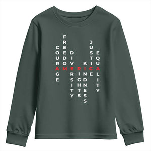 Equal Rights Youth Sweatshirt Courage Freedom Diversity Rights Kindness Justice Equality TS10 Dark Forest Green Print Your Wear