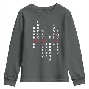 Equal Rights Youth Sweatshirt Courage Freedom Diversity Rights Kindness Justice Equality TS10 Dark Heather Print Your Wear