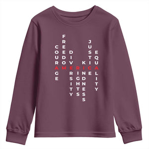 Equal Rights Youth Sweatshirt Courage Freedom Diversity Rights Kindness Justice Equality TS10 Maroon Print Your Wear
