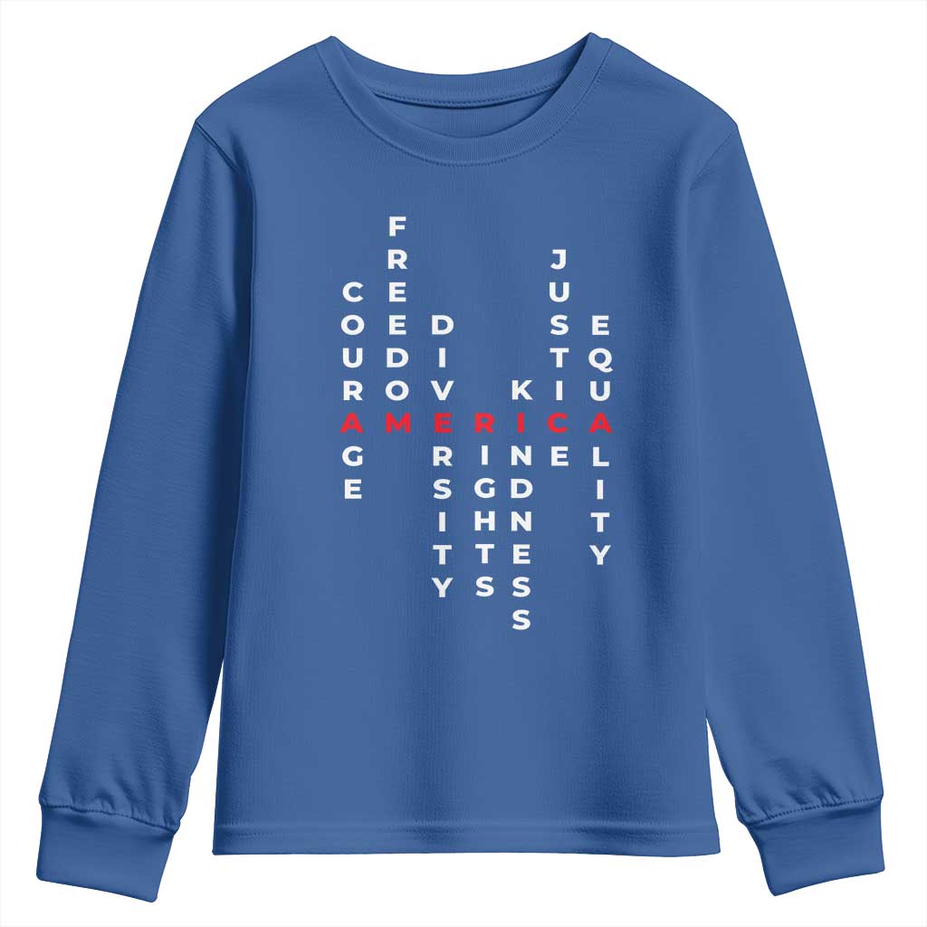Equal Rights Youth Sweatshirt Courage Freedom Diversity Rights Kindness Justice Equality TS10 Royal Blue Print Your Wear