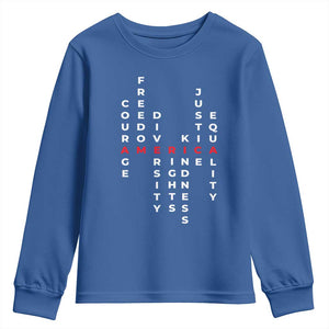 Equal Rights Youth Sweatshirt Courage Freedom Diversity Rights Kindness Justice Equality TS10 Royal Blue Print Your Wear