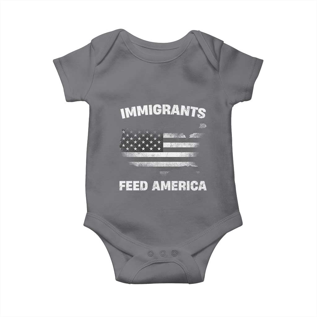 Immigrants Feed America Baby Onesie Grunge US Flag TS10 Charcoal Print Your Wear
