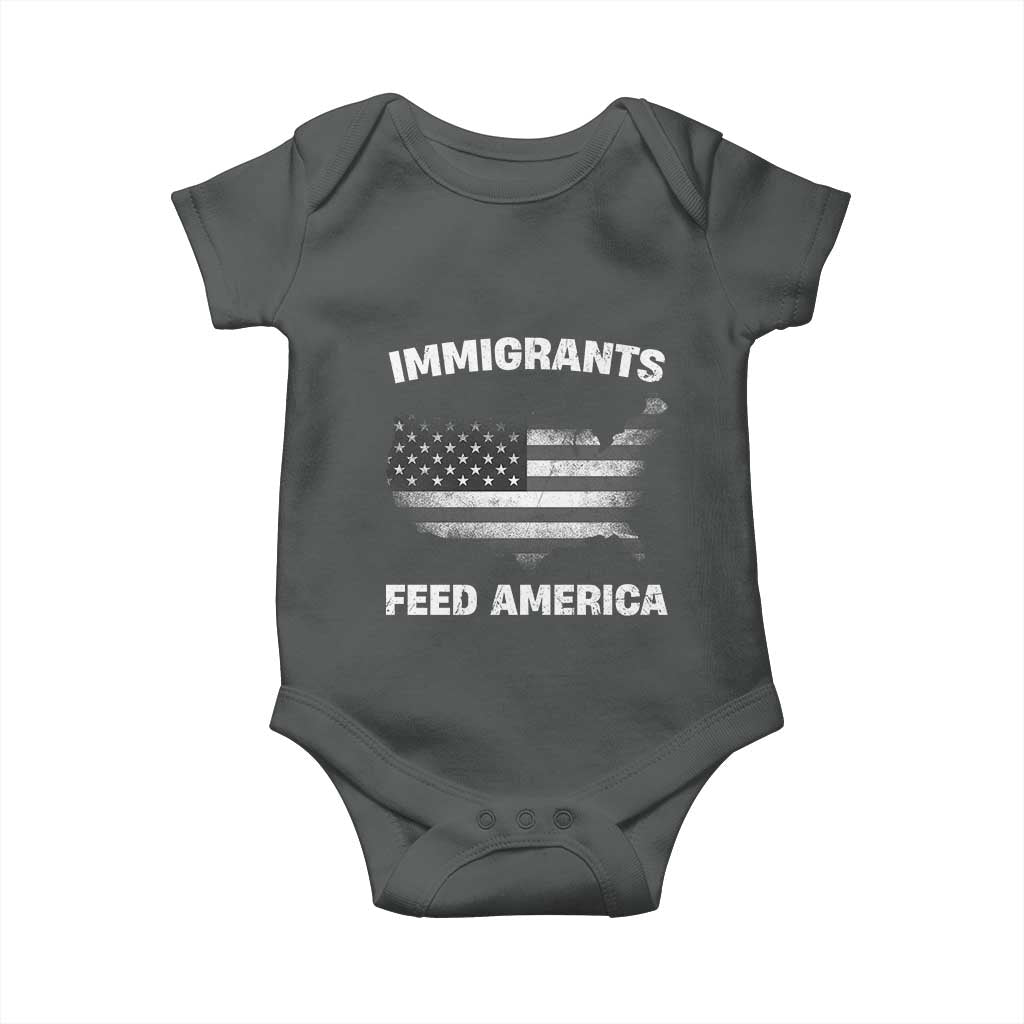 Immigrants Feed America Baby Onesie Grunge US Flag TS10 Dark Heather Print Your Wear