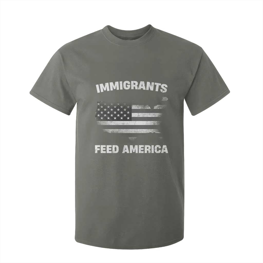 Immigrants Feed America T Shirt For Kid Grunge US Flag TS10 Military Green Print Your Wear