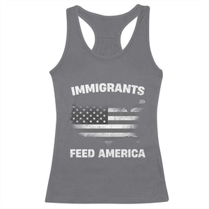 Immigrants Feed America Racerback Tank Top Grunge US Flag TS10 Charcoal Print Your Wear