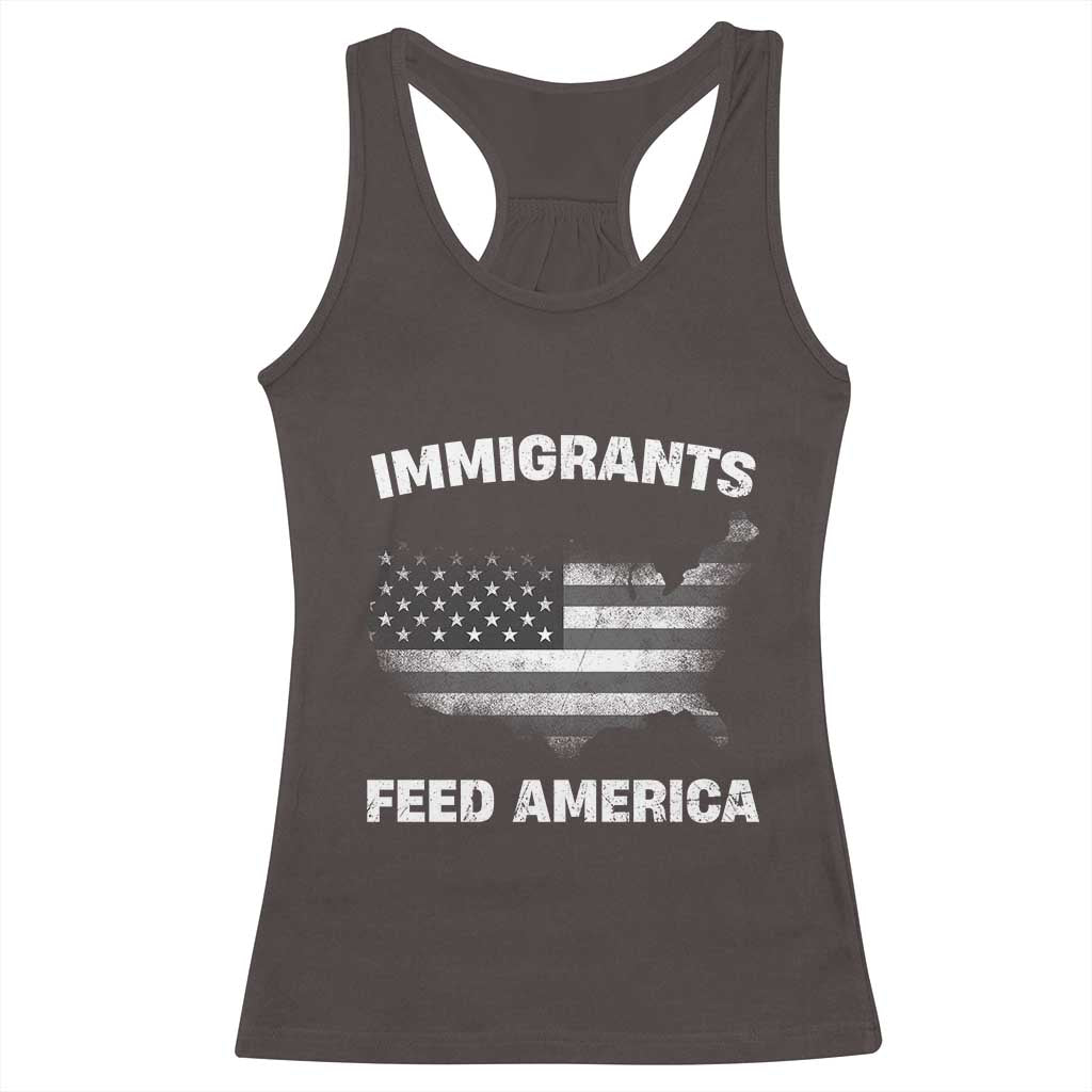 Immigrants Feed America Racerback Tank Top Grunge US Flag TS10 Dark Chocolate Print Your Wear