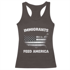 Immigrants Feed America Racerback Tank Top Grunge US Flag TS10 Dark Chocolate Print Your Wear