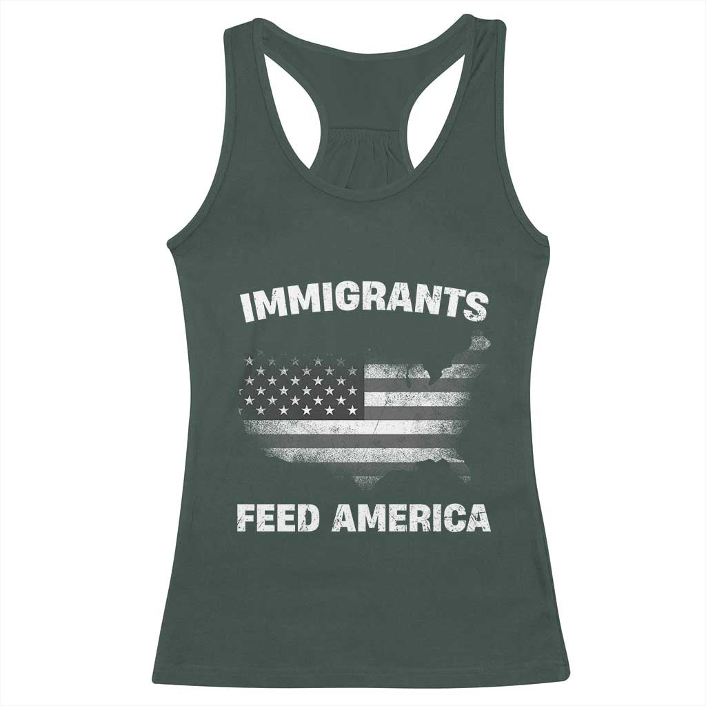 Immigrants Feed America Racerback Tank Top Grunge US Flag TS10 Dark Forest Green Print Your Wear
