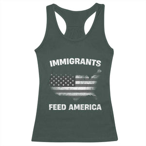 Immigrants Feed America Racerback Tank Top Grunge US Flag TS10 Dark Forest Green Print Your Wear